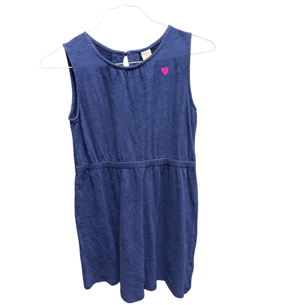 OshKosh B'gosh Casual Preppy Navy Sleeveless Dress with Pink Heart Core Size 10